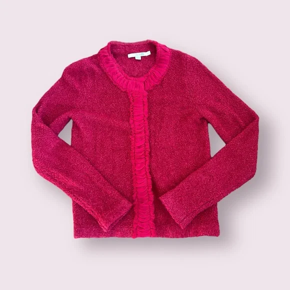 Women’s Boden Wool Cotton Nylon Blend Soft Cardigan With Ruffle Collar Size 8 - Picture 1 of 10
